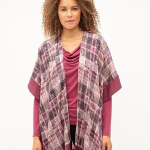 MYSTREE SATIN PLAID OPEN RUANA
